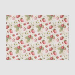 Papel De Seda Fresas, hojas y flores de acuarela 