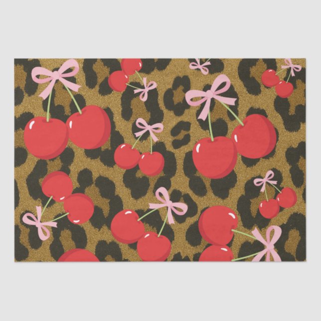 Papel De Seda Fresas rojas con tinta rosada Coquette Leopard Pri (Anverso)
