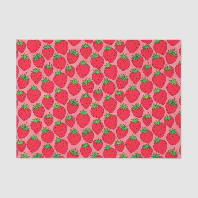 Papel De Seda Fresas rojas en rosa (Anverso)
