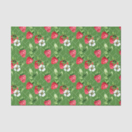 Papel De Seda Fresas Rojas, Flores Blancas