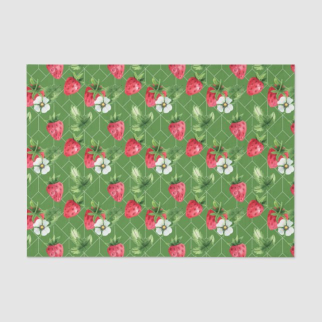 Papel De Seda Fresas Rojas, Flores Blancas (Anverso)
