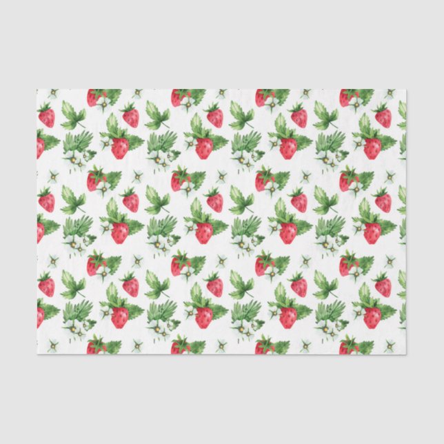 Papel De Seda Fresas Rojas, Flores Blancas 2 (Anverso)