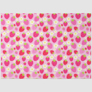 Papel De Seda Fresas rojas y rosadas lindas y flores blancas