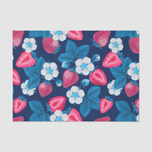 Papel De Seda Fresas rosas en azul