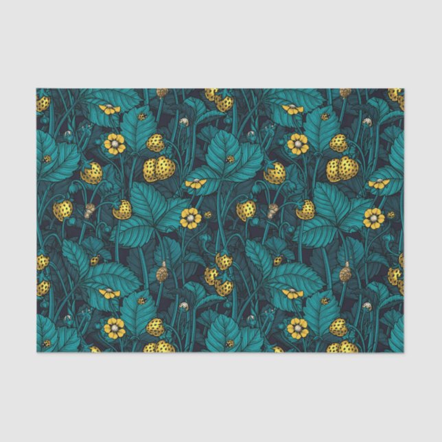 Papel De Seda Fresas silvestres, amarillas y azules (Anverso)