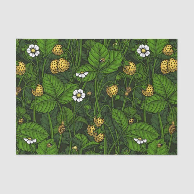 Papel De Seda Fresas silvestres, amarillas y verdes (Anverso)