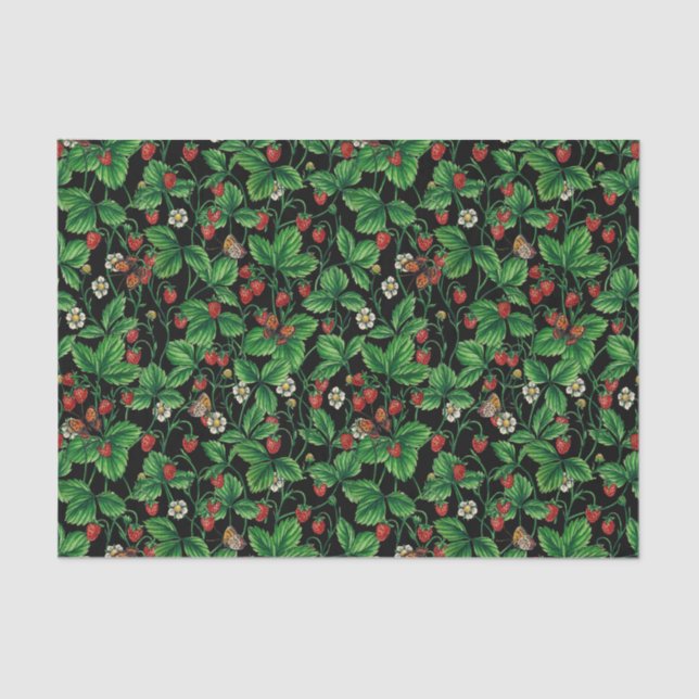 Papel De Seda Fresas silvestres en negro (Anverso)