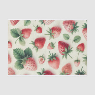 Papel De Seda Fresas sobre bayas de acuarela de crema