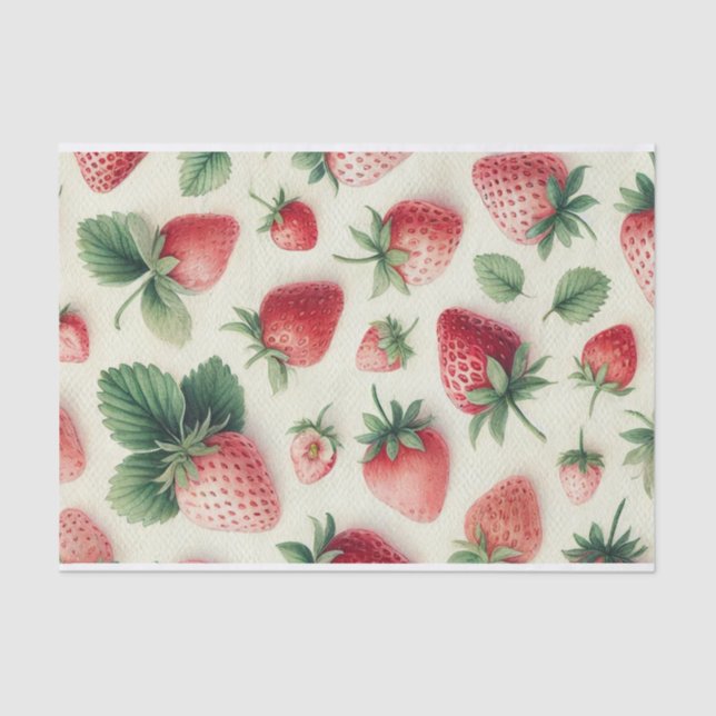 Papel De Seda Fresas sobre bayas de acuarela de crema (Anverso)