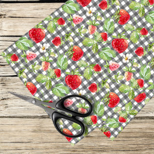 Papel De Seda fresas sobre fondo de gingham blanco y negro