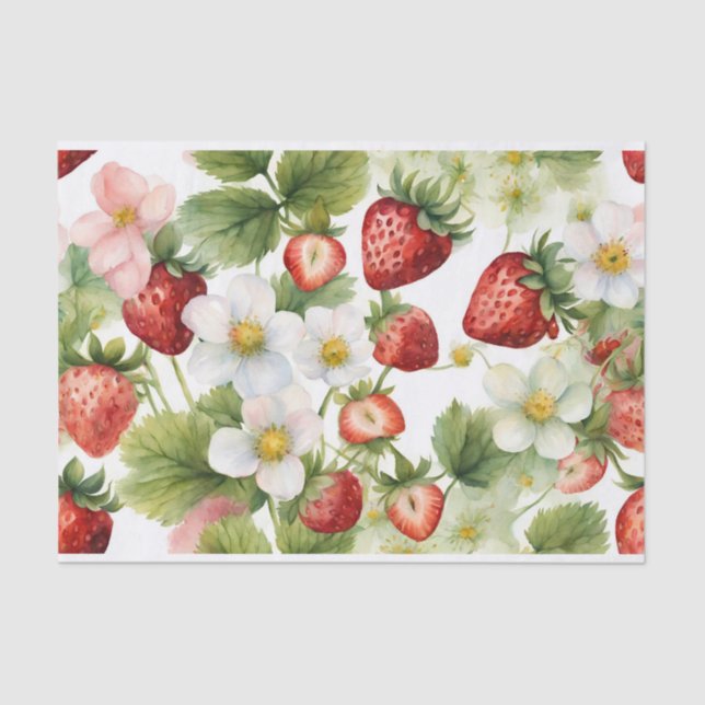 Papel De Seda Fresas y flores de fresa (Anverso)