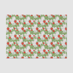 Papel De Seda Fresas y flores rosas y blancas