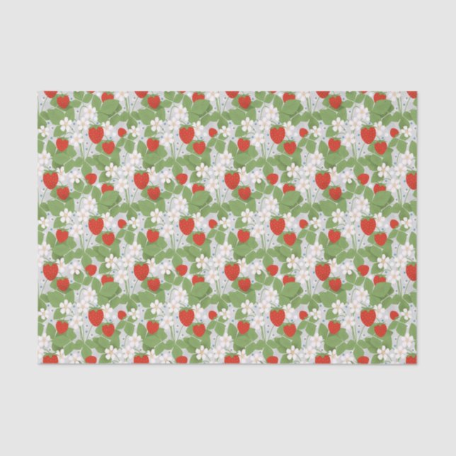 Papel De Seda Fresas y flores rosas y blancas (Anverso)