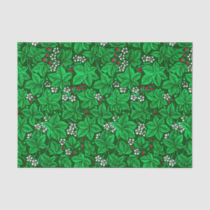 Papel De Seda Fresas y hojas de estilo Art Nouveau, verde esmera
