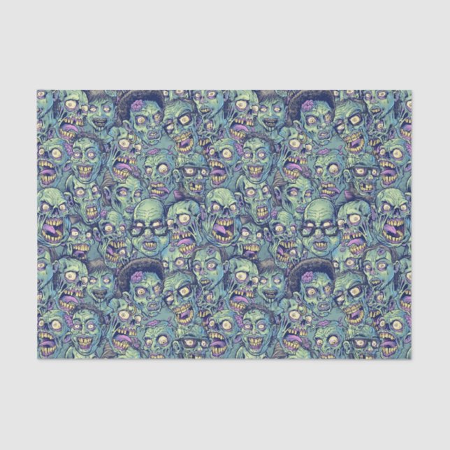 Papel De Seda fresco patrón de baldosas zombie de Halloween (Anverso)