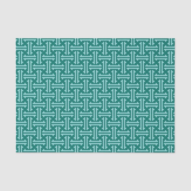 Papel De Seda Fret chino, turquesa y Aqua (Anverso)