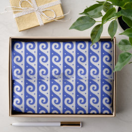 Papel De Seda Fret griego, patrón de onda mediterránea, azul