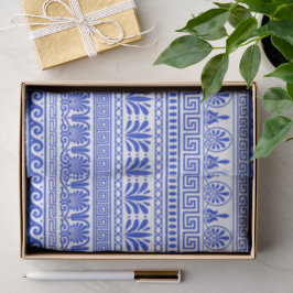 Papel De Seda Fret griego, patrón mediterráneo, azul