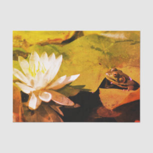 Papel De Seda Frog Admirando a Water Lily Vintage Decoupage