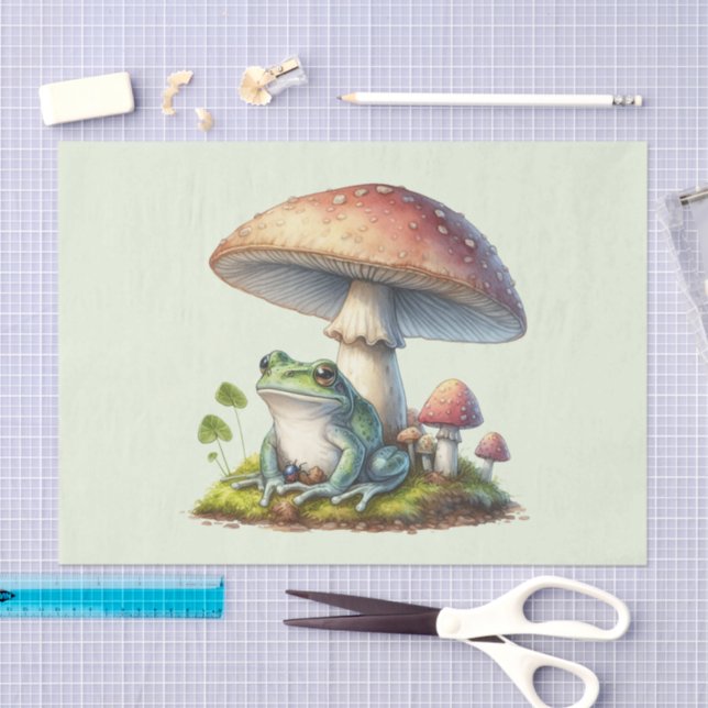 Papel De Seda Frog Under a Mushroom Cute Nature (Artesanía)