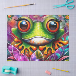 Papel De Seda Frog Whimsical Abstract Floral Green Decoupage