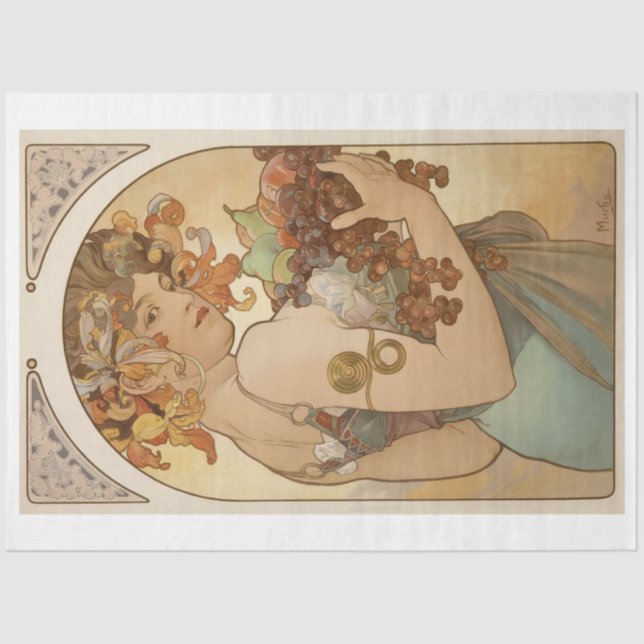 Papel De Seda Fruta (Art Nouveau) (retrato femenino) (frutas) (Anverso)
