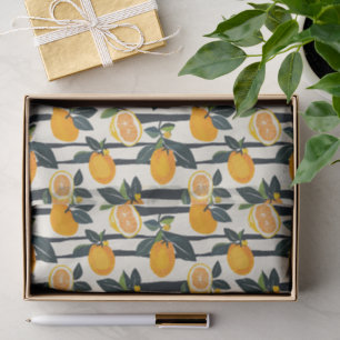 Papel De Seda Fruta cítrica botánica con rayas negras y crema