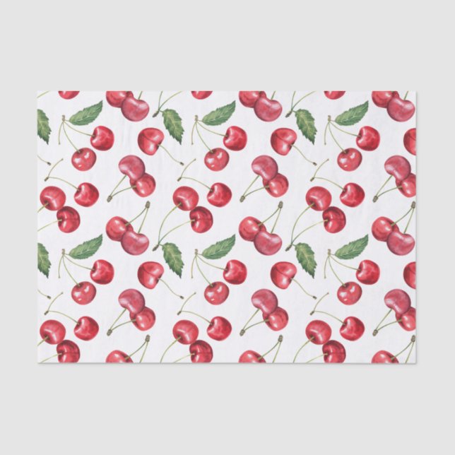 Papel De Seda Fruta de cerezo rojo acuarela (Anverso)