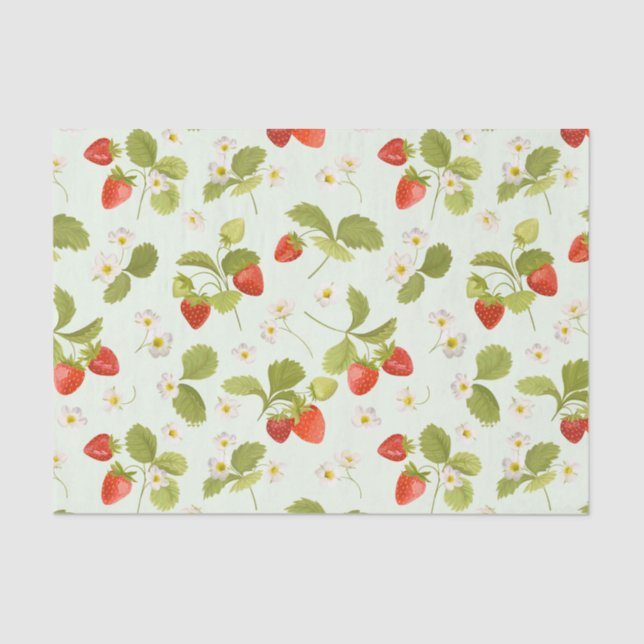 Papel De Seda Fruta de fresa, hojas y flores (Anverso)