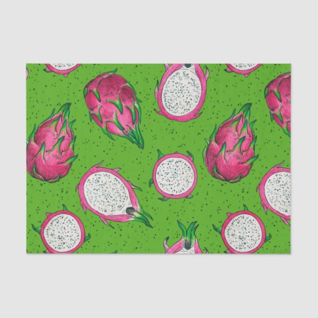 Papel De Seda Fruta del dragón rojo en verde (Anverso)