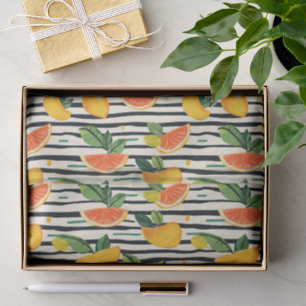 Papel De Seda Fruta Tropical Raya Amarillo Naranja Rosa y Verde