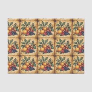Papel De Seda Frutas Clásicas Naranjas Uvas Antiguo
