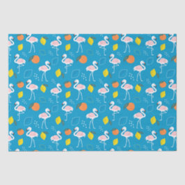 Papel De Seda Frutas flamencas tropicales de fondo azul