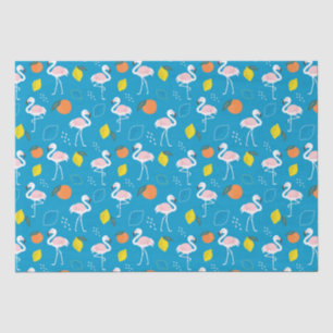 Papel De Seda Frutas flamencas tropicales de fondo azul