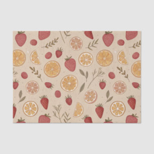 Papel De Seda Frutas Rojizas Rústicas y Cítricos sobre Beige Env
