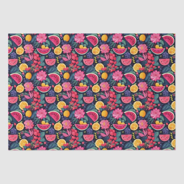 Papel De Seda Frutas y flores tropicales (Anverso)
