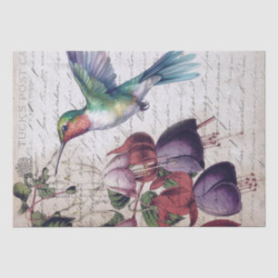 Papel De Seda Fuchsia Flower Hummingbird Watercolor
