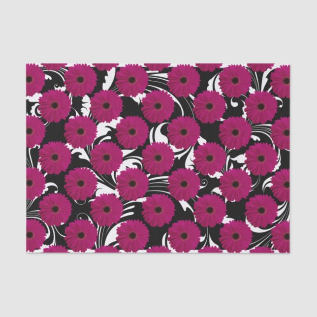 Papel De Seda Fuchsia Pink Gerbera Daisy Black/White Swirly Girl (Anverso)