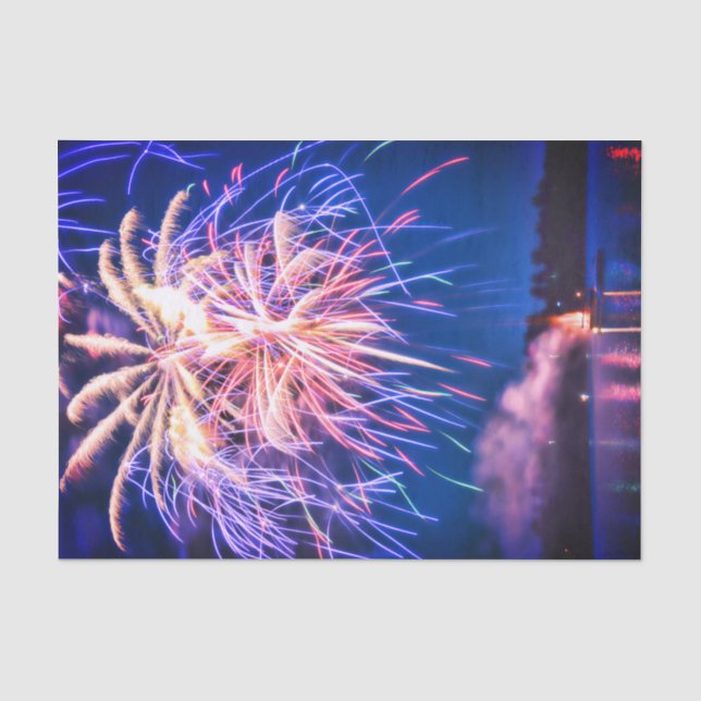 Papel De Seda Fuegos artificiales 4 de julio azul Día de la Inde (Anverso)