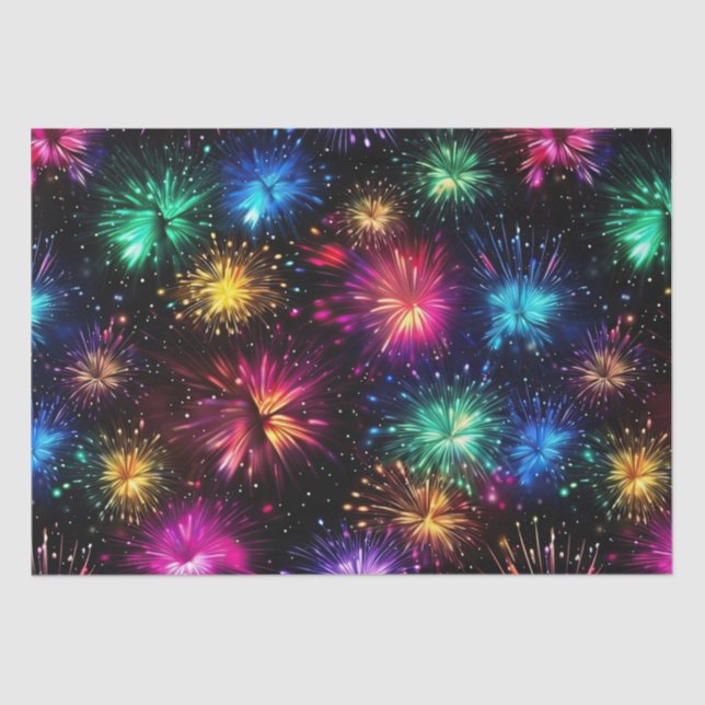 Papel De Seda Fuegos artificiales elegantes de arcoíris sobre fo (Anverso)