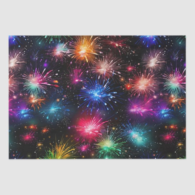Papel De Seda Fuegos artificiales elegantes de arcoíris sobre fo (Anverso)