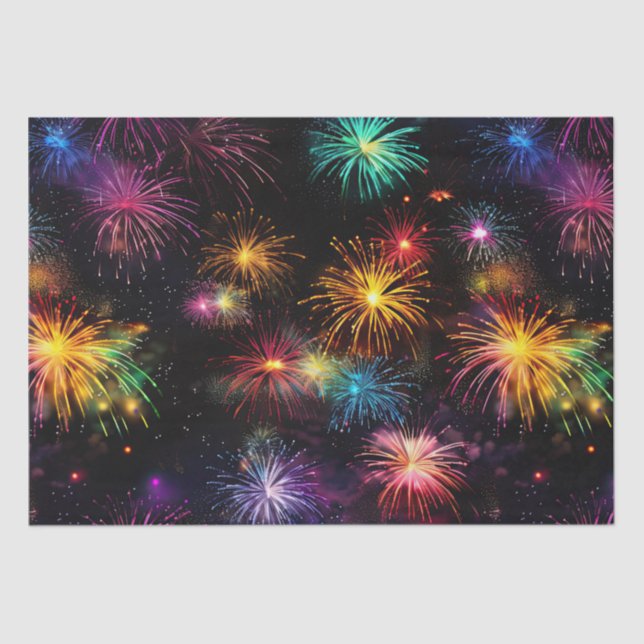 Papel De Seda Fuegos artificiales elegantes de arcoíris sobre fo (Anverso)