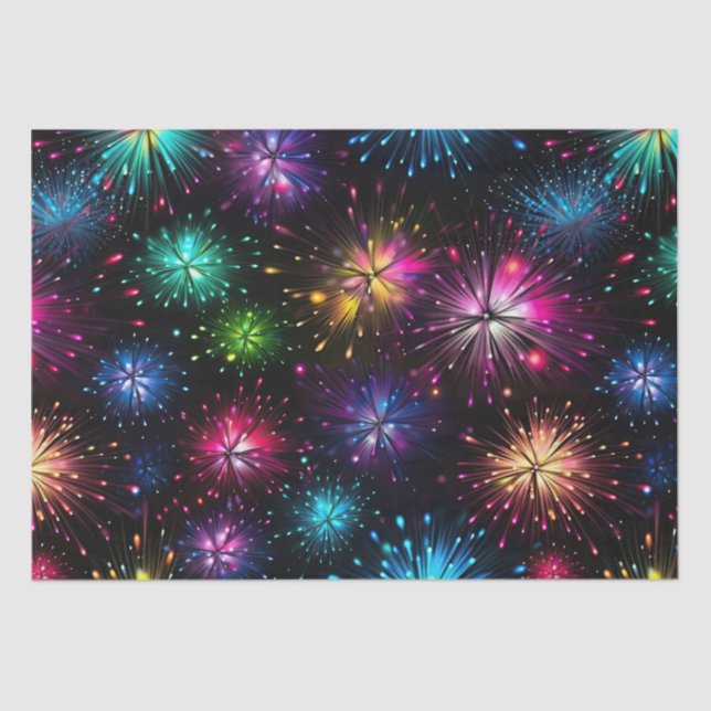 Papel De Seda Fuegos artificiales elegantes de arcoíris sobre fo (Anverso)