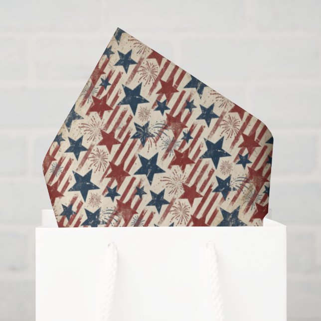 Papel De Seda Fuegos Artificiales Patrióticos Americana USA Estr (Bolsa de regalo)