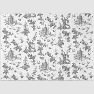 Papel De Seda Fuentes y árboles fantásticos de época Toile-B & W