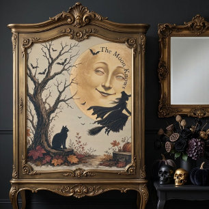 Papel De Seda Full Moon Jack y Bruja Voladora Follaje de Otoño V