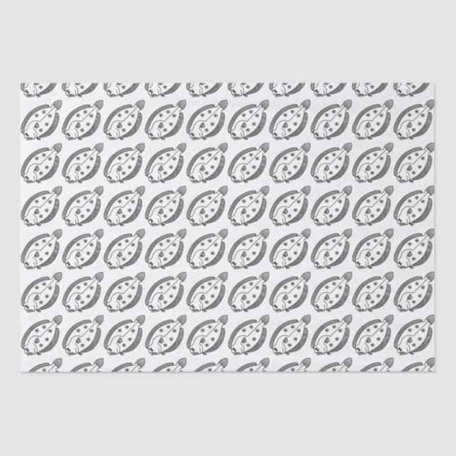 Papel De Seda Fun Flounder Fish en blanco y negro (Anverso)