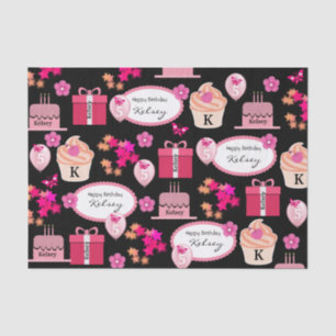 Papel De Seda Fun & Girly Nombre y Edad Personalizados Cumpleaño
