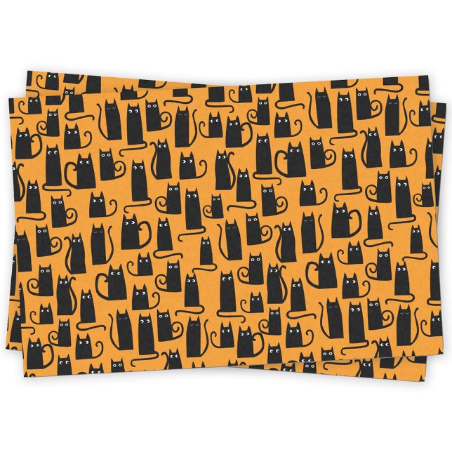 Papel De Seda Fun Halloween Black Cat Naranja (Fun Halloween black cat orange tissue paper)