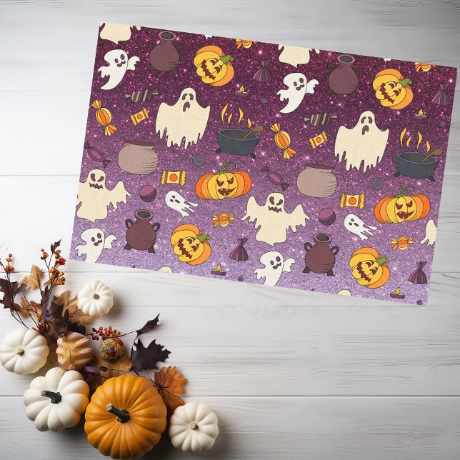 Papel De Seda Fun Halloween Gold Purpurina Ghosts Purple Pattern (Subido por el creador)